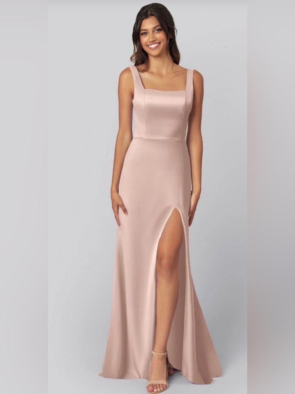 Birdy Grey Blush Women’s L Sleeveless Square-Neck Maxi with High Slit Formal